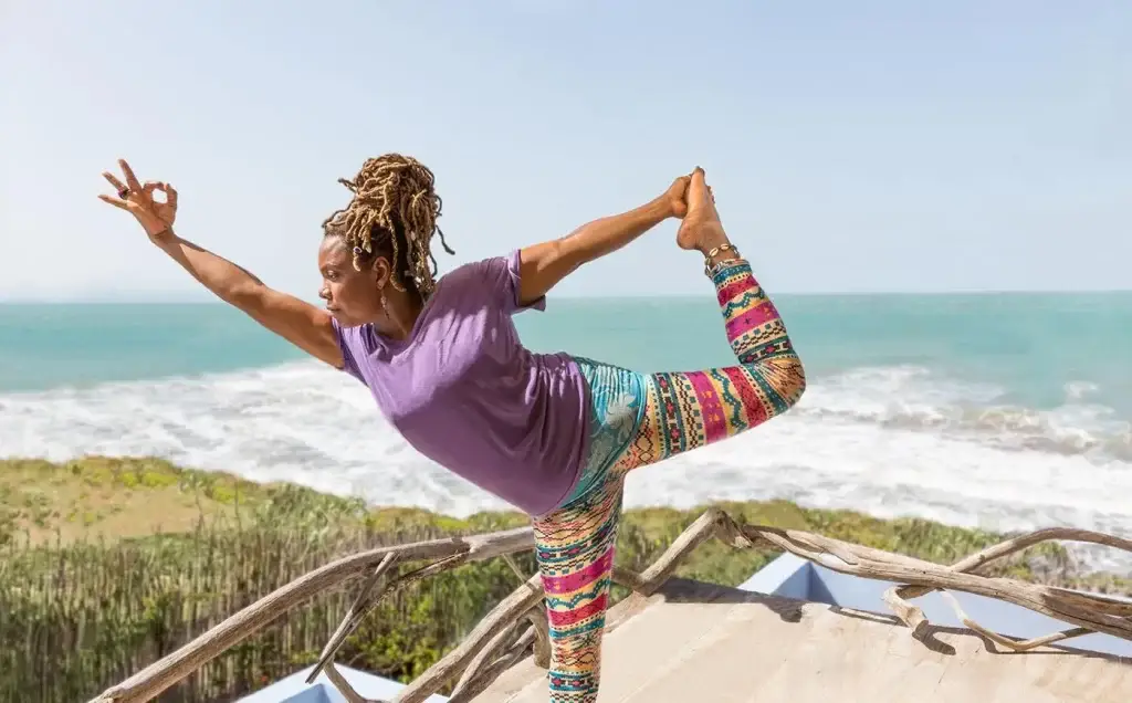 a woman doing yoga